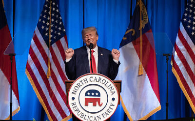 Former US president and 2024 presidential hopeful Donald Trump speaks at the North Carolina Republican Party Convention in Greensboro, North Carolina, on June 10, 2023. (ALLISON JOYCE/AFP)
