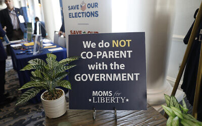 Illustrative -- A sign reading 'We Do Not CO-PARENT with the Government" is seen in the hallway during the inaugural Moms For Liberty Summit at the Tampa Marriott Water Street on July 15, 2022 in Tampa, Florida. (Octavio Jones/Getty Images)