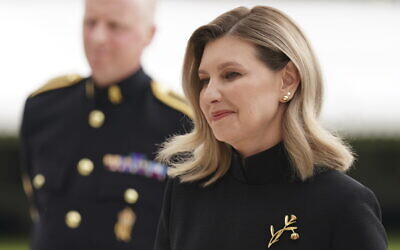 First Lady of Ukraine Olena Zelenska arrives at Buckingham Palace in London May 5, 2023. (Jacob King, Pool via AP)