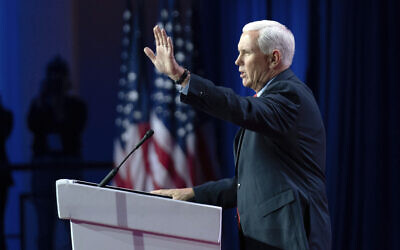 Republican presidential candidate former Vice President Mike Pence speaks during the Faith and Freedom Coalition Policy Conference in Washington, Friday, June 23, 2023. (AP Photo/Jose Luis Magana)
