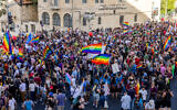 Thousands take part in the annual Pride Parade in Jerusalem, on June 2, 2022. (Yonatan Sindel/Flash90)