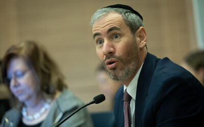 MK Yosef Taieb, chair of the Knesset Education, Culture, and Sports Committee leads a meeting at the Knesset in Jerusalem, on January 25, 2023. (Yonatan Sindel/Flash90)