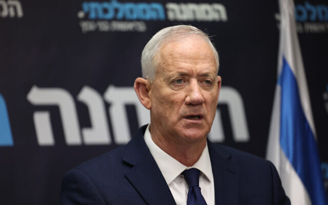 National Unity Party leader MK Benny Gantz speaks during a faction meeting at the Knesset in Jerusalem, on June 12, 2023. (Yonatan Sindel/Flash90)