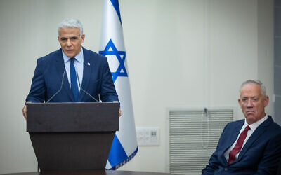 Leader of the Opposition and Yesh Atid Chairman Yair Lapid speaks during a press conference in the Knesset, June 14, 2023. (Yonatan Sindel/Flash90)