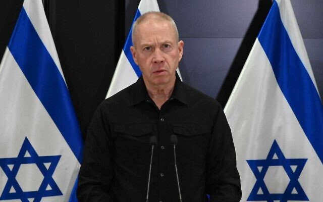 Defense Minister Yoav Gallant speaks at a May 9, 2023 press conference. (Ariel Harmoni/Defense Ministry)