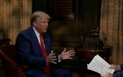 Screen capture from video of former US president Donald Trump during an interview with Fox news broadcast June 19, 2023. (Twitter; Used in accordance with Clause 27a of the Copyright Law)