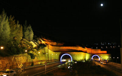 Illustrative: The Arazim Tunnel is decorated with special lights for the Jewish holiday of Sukkot, September 24, 2007 (Michal Fattal/Flash90)