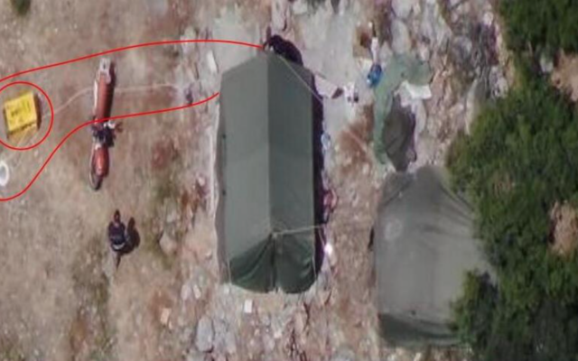 An aerial photo of Hezbollah tents in Israeli territory, June 2023. (Courtesy)